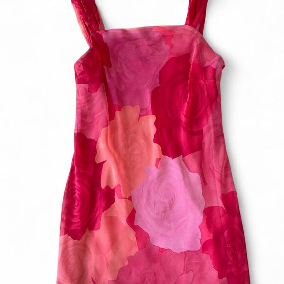 Vintage Pink floral chiffon mini dress with straps Petite Medium - Picture 7 of 7